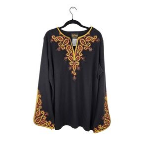 Vtg Bob Mackie Wearable Art Black Gold Embroidered Bell Sleeve Tunic XL Regency